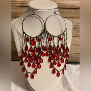 Glamorous Red Teardrop Chandelier Earrings